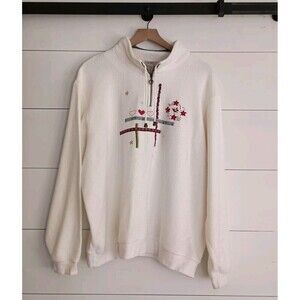 Vintage Koret Fleece Pullover XL Embroidered Hearts Stars Nordic Boho 90s